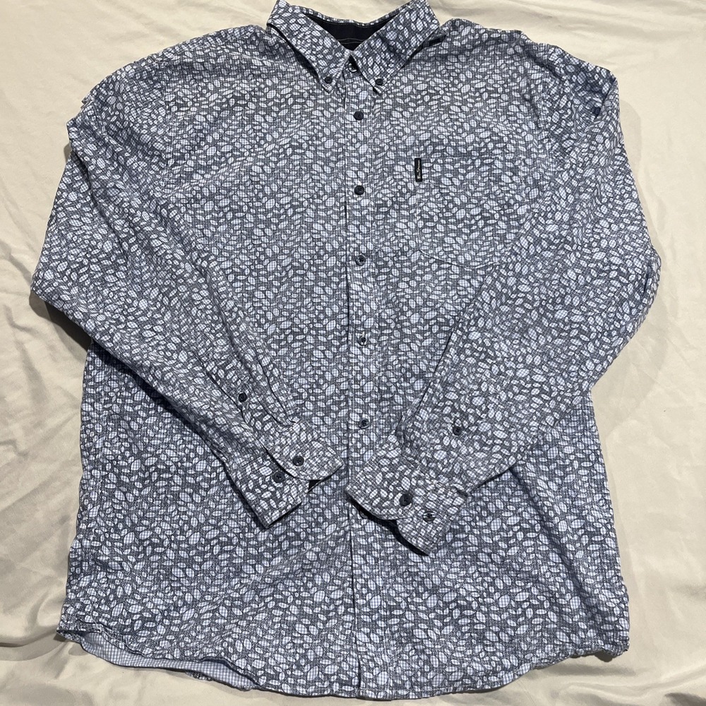 Ben Sherman The Original Shirt Mens XL Blue Print Long Sleeve Pocket Button Up